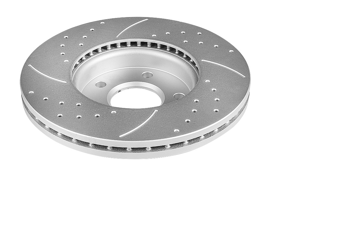 Передний тормозной диск Evolution с перфорацией и насечками в покрытии GEOMET для Ford C-MAX II, Focus III, Volvo S40 II, V50